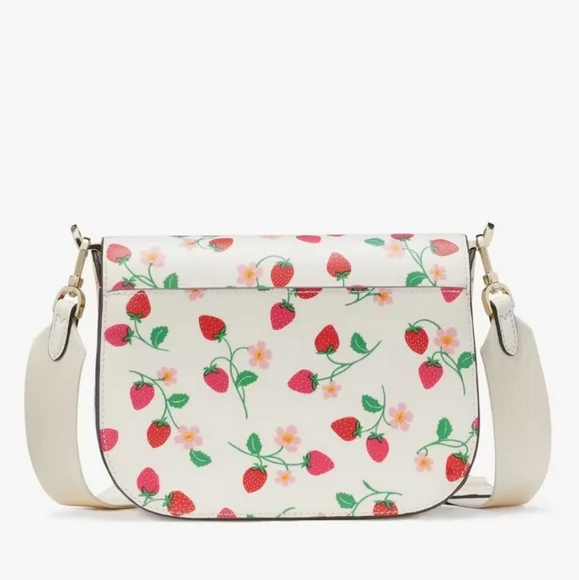 Kate Spade Madison Strawberry Vine Printed Saffiano Saddle Bag, Cream - Picture 2 of 12